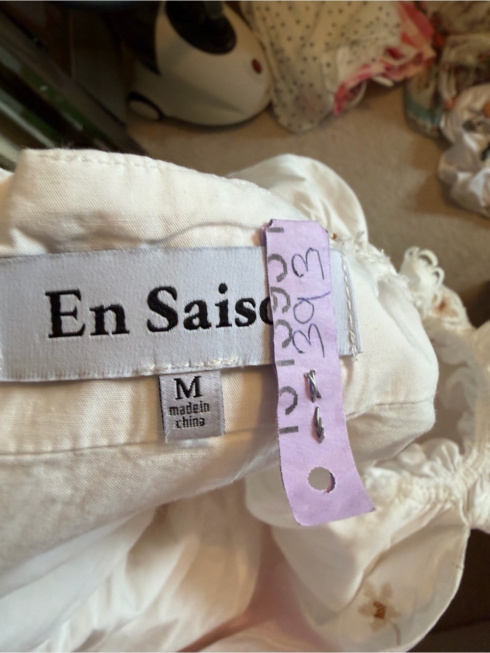 En Saison White Ruffled Dress with Tag Detail - Picture 3 of 3